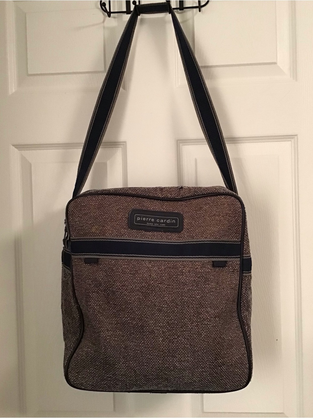 Vintage 1980’s-90’s Pierre Cardin Brown Textured Messenger Bag with Blue Trim